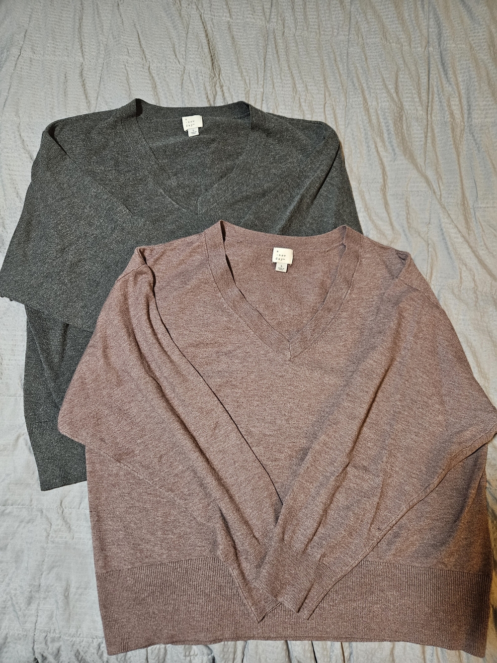 a new day V-neck Sweater Duo in Gray and Mauve